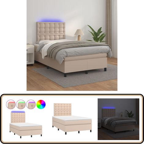 Sommier à lattes de lit avec matelas LED Cappuccino 120x200 cm - Lit Capitonné - Lit Design - Lit Avec Rangement - Tête De Lit Ajustable - Matelas À Ressorts Ensachés