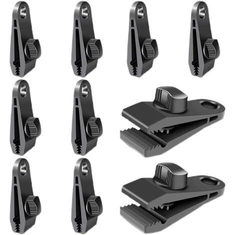 10 pièces Clips TARP pour Tente, Clips de bâche pour bâches, Pinces de Tente de Camping à Vent, Accessoire de Clip de Vent Solaire (Noir) (1/5)