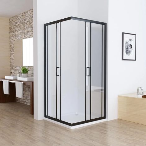 LISA Duschkabine Eckeinstieg 80x80 90x90 100x100cm Doppel Schiebetür rollen, 5mm ESG Sicherheitsglas, Schiebetüren Glas komplett Dusche Silber Höhe 185cm, Schwarz 90x90cm