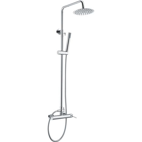 Colonna Doccia con Miscelatore Monocomando  Modello MILOS STICK  Soffione di Dimensioni Standard  Colore Grigio Finitura Cromata [ IMEX® ]