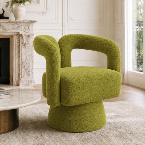 (Old SKU:W1880P163401)360 Grad drehbare Kuschelfass-Akzentstühle, runde Sessel mit breiter Polsterung, flauschiger Stoffsessel für Wohnzimmer, Schlafzimmer, Büro, Warteräume, oliv (1/5)