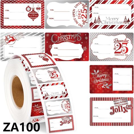 Boutique de cadeaux - Rouleau de 300 étiquettes-cadeaux autocollantes de Noël - Motifs rouges et argentés - Étiquettes autocollantes personnalisées po