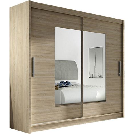 Mirjan24 – Armoire coulissante 2 portes en stratifié Sonoma chêne – 215x180x58cm – 5 étagères – Bords protégés ABS – Fabriquée en Union Européenne