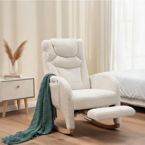 Fauteuil à bascule blanc en tissu teddy avec repose-pieds (1/5)