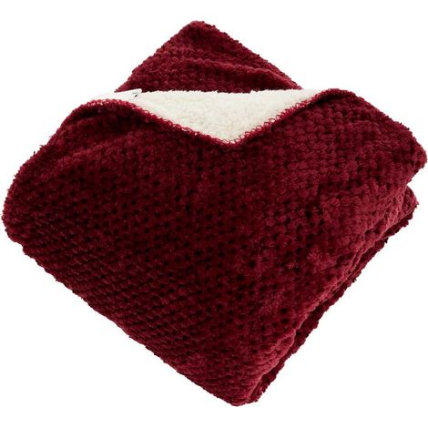 Plaid Sherpa en Flanelle "Lyno" 130x170cm Rouge Grenat