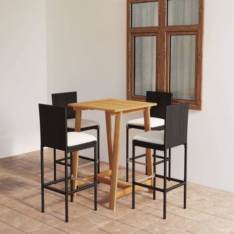 Set de 1 Table + 4 Tabourets de bar de jardin avec coussins  Ensemble Table et Chaises Noir 84743