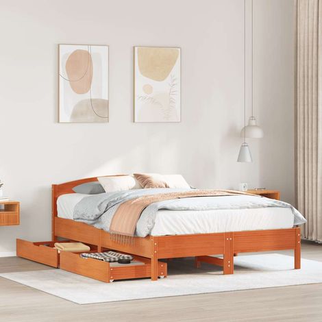 Cadre de lit sans matelas-Structure de lit cire marron 120x200cm bois pin massif 541906 (1/5)