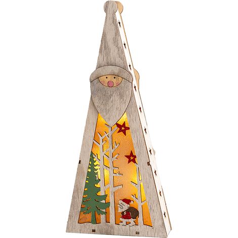 Veilleuse de Noël en bois Modèle D décoration bureau Père Noël bonhomme de neige renne lumière chaude ambiance festive (1/5)