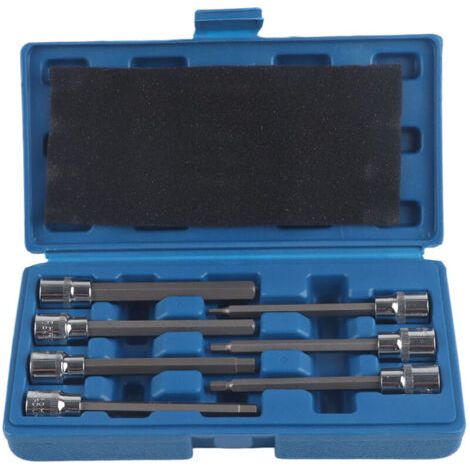 Jeu De Douilles Hexagonales Extra Longues 7 Pieces Kit Outils Reparation Entrainement 3 4 5 6 7 8 10mm (1/4)
