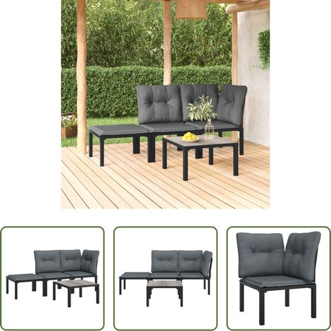 vidaXL Poly Rattan - 4-tlg. Garten-Lounge-Set Schwarz und Grau Poly Rattan (1/5)