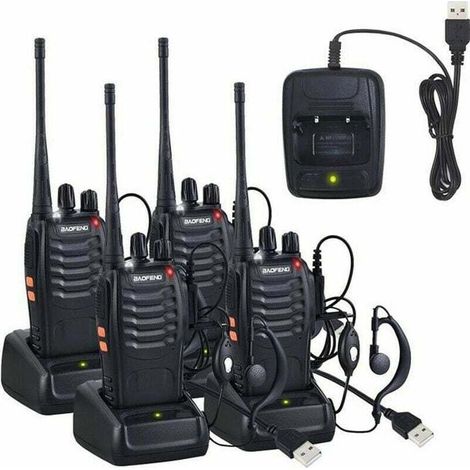 Lot de 4 talkies-walkies UHF 400-470 MHz – 16 canaux – Portée jusqu'à 2 miles – Antenne à gain élevé – Écouteurs inclus (1/5)