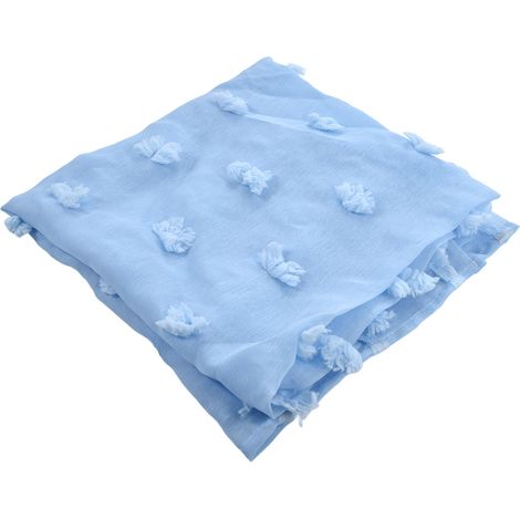 Voilage boules bleu pour salon, chambre, balcon, séparation, 1x1.3m, prêt à poser, style nordique simple, tringle incluse. (1/5)