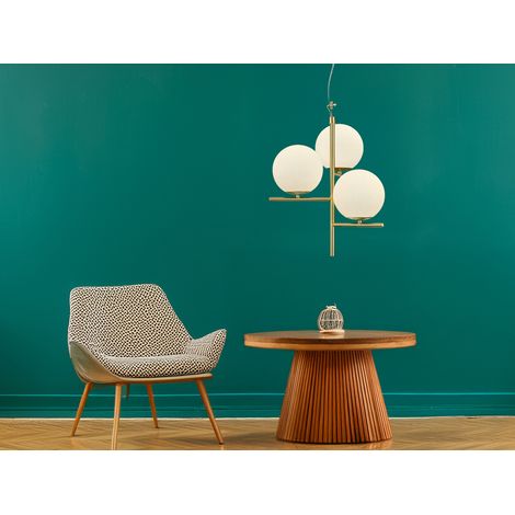 Pendelleuchte PURE in Messing 3-flammig mit Glaskugeln Opal Weiß, Ø 40cm (1/5)