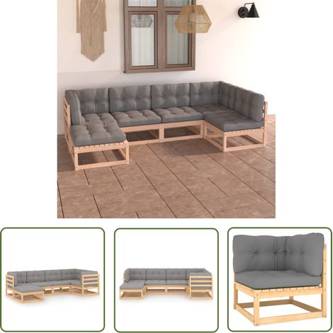 Salon de jardin 6 pcs,Mobilier de terrasse,Table et Chaise pour Relax avec coussins Bois de pin massif -YZ995011 (1/5)