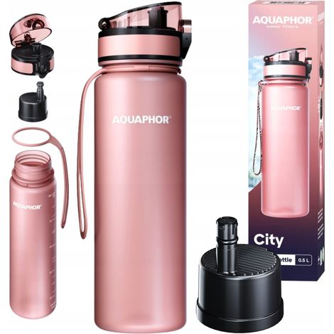 Botella de agua con filtro Aquaphor City de 500 ml, color rosa, con espaciador (1 unidad). (1/5)