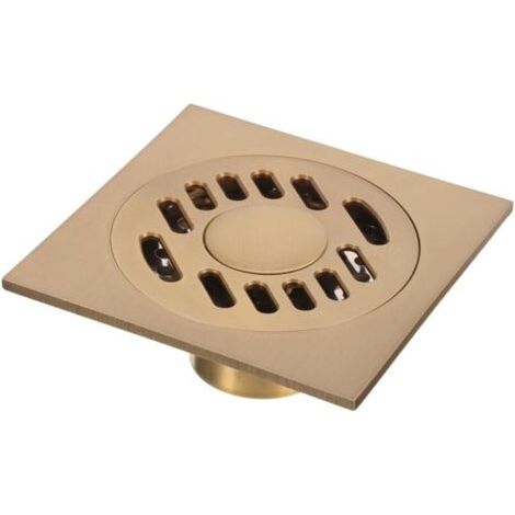 Caniveau de douche carré avec couvercle amovible pour cuisine, salle de bain, buanderie, 10 x 10 cm (couleur : laiton)