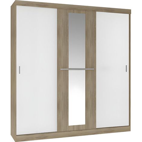 Armadio 3 ante scorrevoli con specchio - L.205 cm - Naturale e beige - DIDDA II