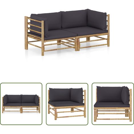 INLIFE Salon de jardin 2 pcs avec coussins gris foncé Bambou (1/5)