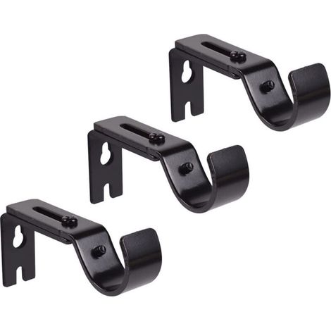 Lot de 3 supports de tringle à rideaux réglables, robustes, pour tringles de 25 mm avec vis de montage (noir) (1/5)