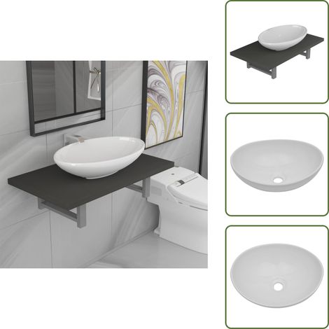 Arredamento bagno - vidaXL Set Mobili da Bagno 2 pz Ceramica Grigio - Lavabo ovale