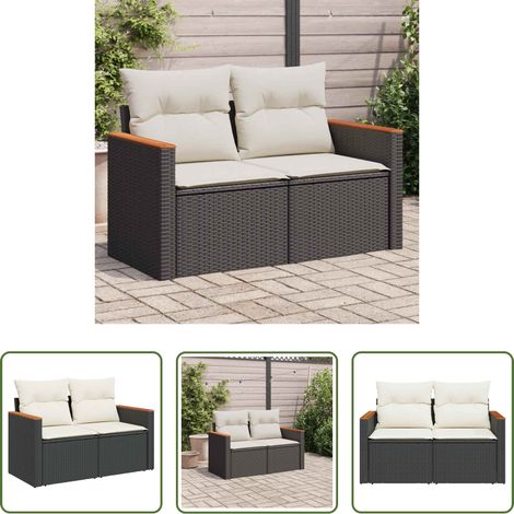 2-Sitzer - Gartensofa mit Kissen 2-Sitzer Schwarz Poly Rattan (1/5)