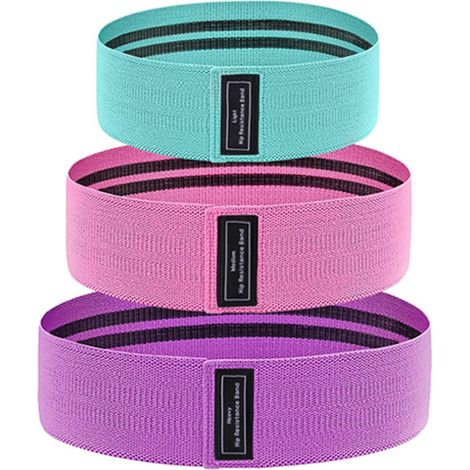 Bandes de résistance pour les jambes et les fessiers, bandes en tissu, résistance pour les squats : rose, vert, violet. (1/4)