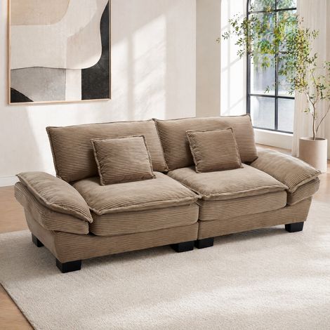2-Sitzer Sofa Cord Khaki mit Armlehnen und Kissen OKMYHOME (1/5)