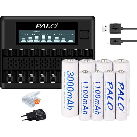 Ensemble de batteries rechargeables, 1,2V NI-MH, chargeur avec écran LCD inclus, 4AA 4AAA et chargeur (1/2)
