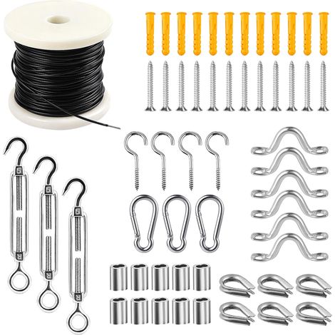 Câble en acier inoxydable 304 gainé de vinyle noir, kit de suspension pour guirlande lumineuse et garde-corps, 50 m (164 pi). (1/5)