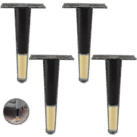 Ensemble de 4 pieds de meubles, adaptés aux canapés/tables/armoires, pieds de table de chevet réglables en métal, avec patins anti-rayures, noir et or, 15 cm. (1/5)