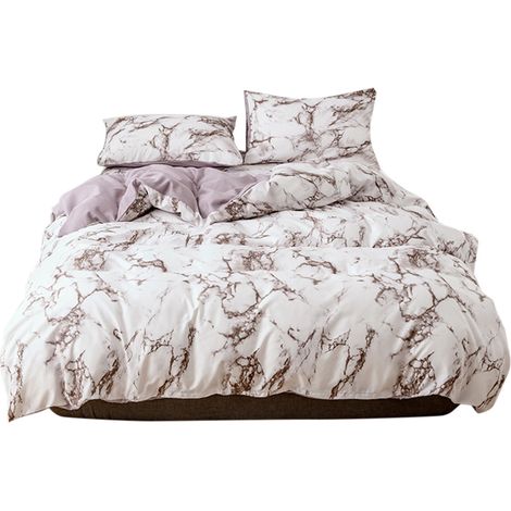 Housse De Couette Et Taies D'Oreiller - Lot De 3 Pièces Pour Lit Queen Australien - Motif Marbré Brun - 100 % Polyester (1/5)