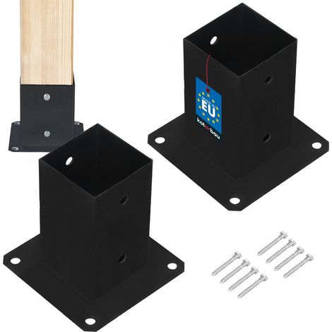 Support de poteau en bois vissé sur béton, acier noir 80x80 mm, 2 pièces (1/5)
