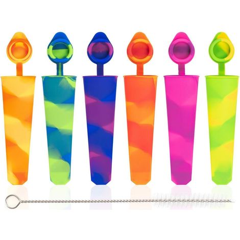 Set de 6 moules à glace en silicone avec couvercle, réutilisables, pour glaces à l'eau & bâtonnets glacés