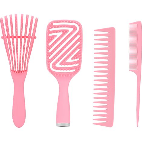 5 peignoirs démêlants massage du cuir chevelu, brosse queue de rat rose, lot de 5 peignes creux pour cheveux lisses (1/5)