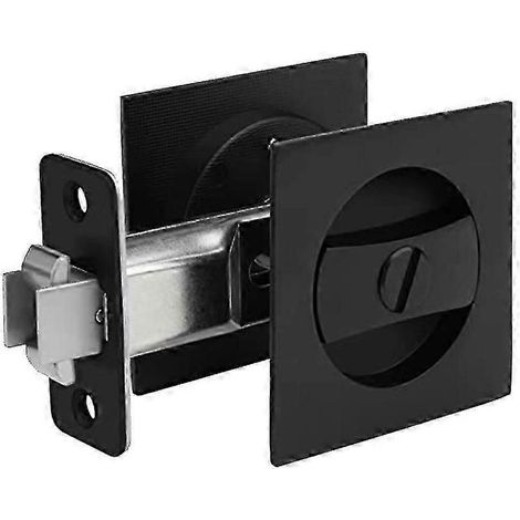 Serratura per porta scorrevole con divisorio in mattoni, hardware contemporanea quadrato nero opaco per porta scorrevole sul muro di fronte, divisorio in mattoni scorrevole nero (1/5)