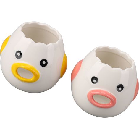 2 séparateurs d'œufs en céramique en forme de poule, filtre à jaune et blanc d'œuf, accessoires de cuisine, rose et jaune (1/5)
