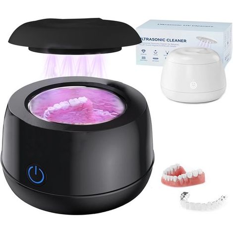 Limpiador ultrasónico de retenedores: dispositivo de limpieza ultrasónica de 48 kHz para dentaduras postizas, limpiador ultrasónico portátil para dentaduras postizas, protectores bucales, aparatos ort (1/5)