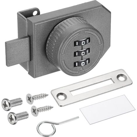 Verrou à combinaison pour porte en verre (convient au verre de 0,4 à 0,8 cm, gris) en alliage de zinc, serrure à combinaison sans clé à 3 chiffres, convient pour vitrine, salle de bain (1/5)