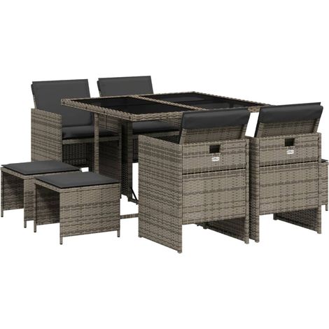Maison Exclusive - Set da Pranzo da Giardino 9 pz con Cuscini in Polyrattan Grigio (1/5)