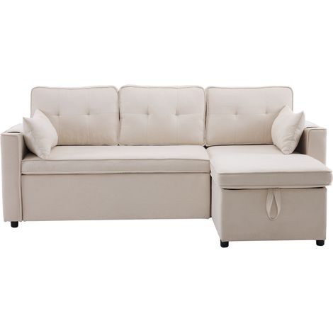 Canapé 211x130x86 Cm Avec Chaise Longue Réversible Et Coffre, Tissu Coton-lin Beige, Dossier Haut (1/5)