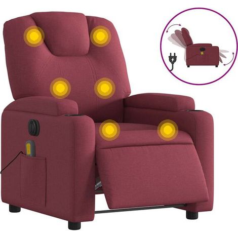 Chaise de massage électrique à 3D avec chauffage, tissu en similicuir rouge vin, fonction de roulement cervical et lombaire, réglage de l’intensité, pour usage domestique (1/5)