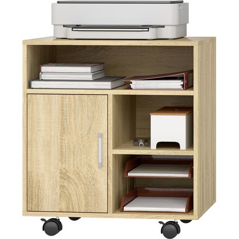 HOMCOM Mobiletto Porta Stampante con Armadietto e Ripiani 60x50x65.5cm (1/5)