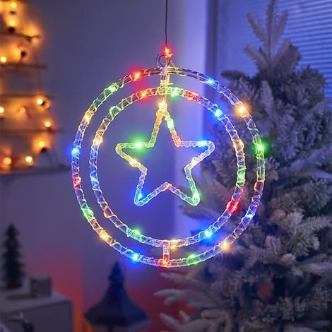 Silhouette d'étoile colorée USB pour fenêtre – Décoration de Noël LED intérieure télécommandée (1/4)