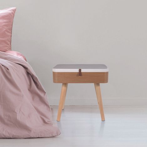 Table de Chevet - HOME DECO FACTORY - Elin - Bois - Blanc et Marron (1/9)
