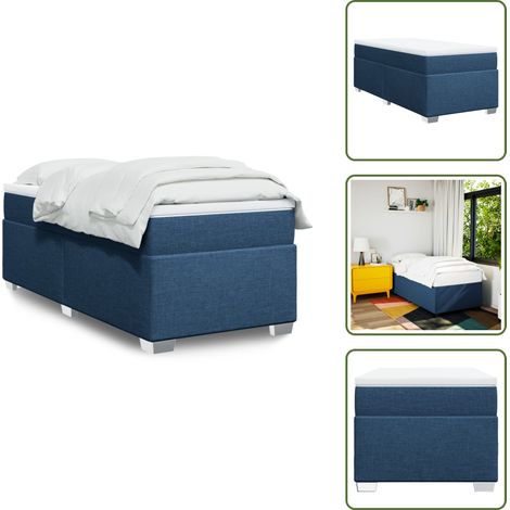 Sommier à lattes de lit avec matelas Bleu 90x190 cm Tissu - Lit Double - Lit Plateforme - Literie - Matelas À Ressorts Ensachés - Surmatelas (1/5)