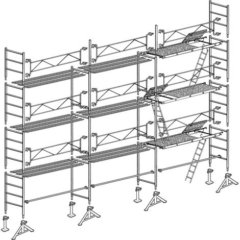 Altrad – Échafaudage en acier galvanisé 10 m – Hauteur de travail 8 m – Charge maximale 300 kg/m² – Largeur 0,95 m – Longueur 10 m