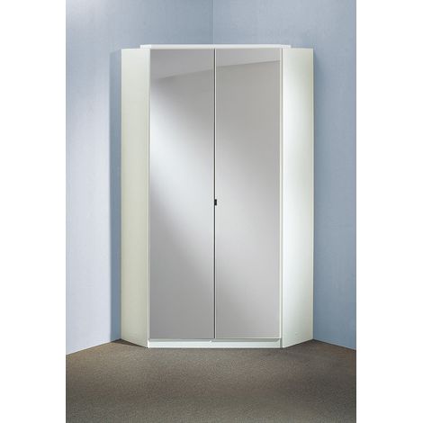 Pegane – Armoire d'angle avec miroir blanc cassé – Dimensions 95x198x95 cm – Panneaux mélaminés – Meuble de rangement moderne (1/3)