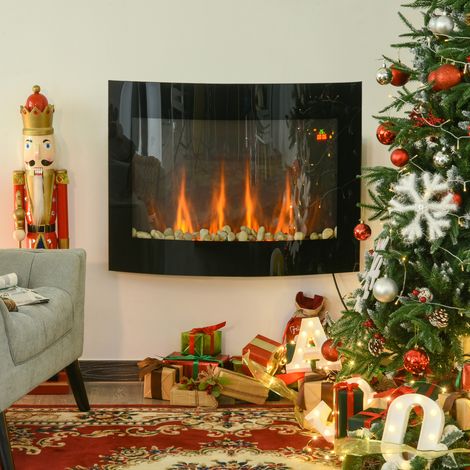 Cheminée électrique avec chauffage, effet flamme 3D, 7 couleurs de flamme, 900/1800 W, cheminée murale avec minuterie, cheminée décorative avec télécommande, noire, 65 cm