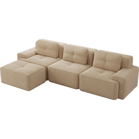 Canapé modulable en velours côtelé beige, 3 places, design sans structure rigide pour salon (1/5)