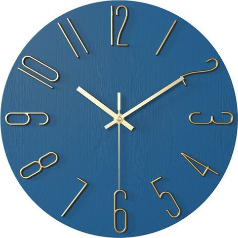Horloge salon horloge murale 12 pouces 30CM lettres or bleu (1/5)